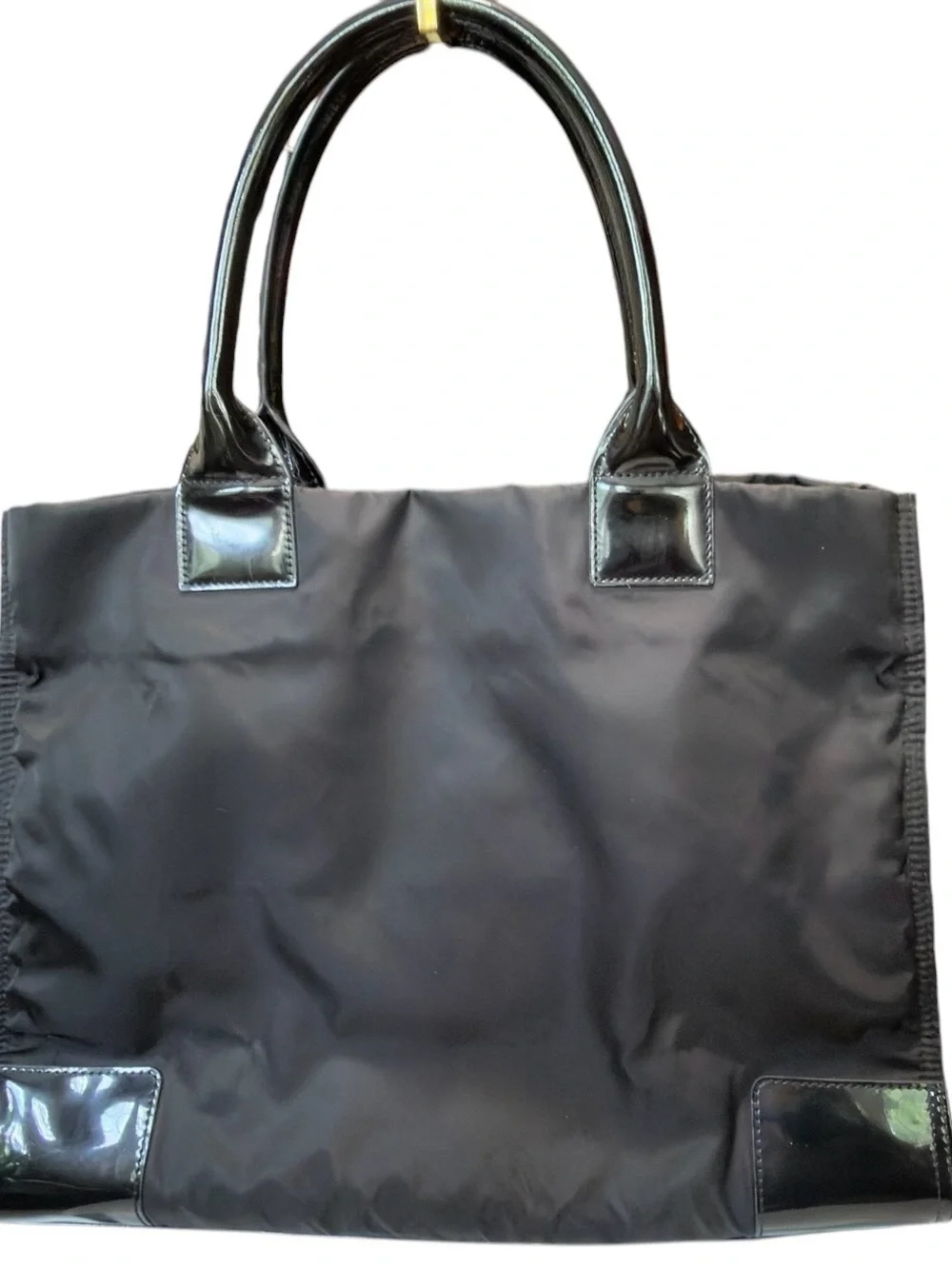 Tory Burch Black Nylon Tote with Patent Trim and Logo